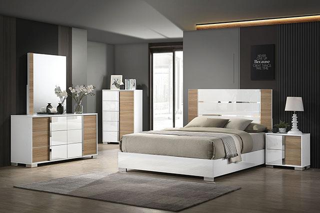 ERLANGEN E.King Bed, White/Natural