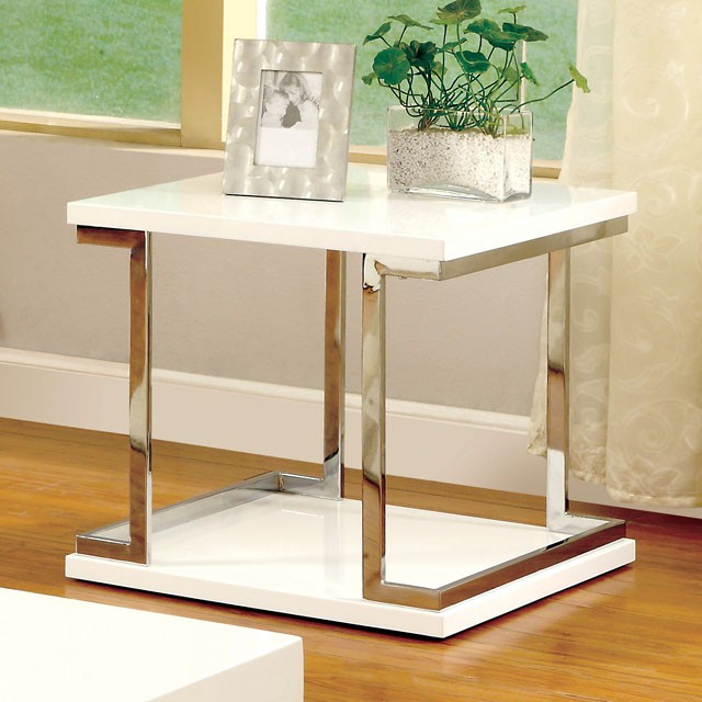 MEDA White/Chrome End Table, White image